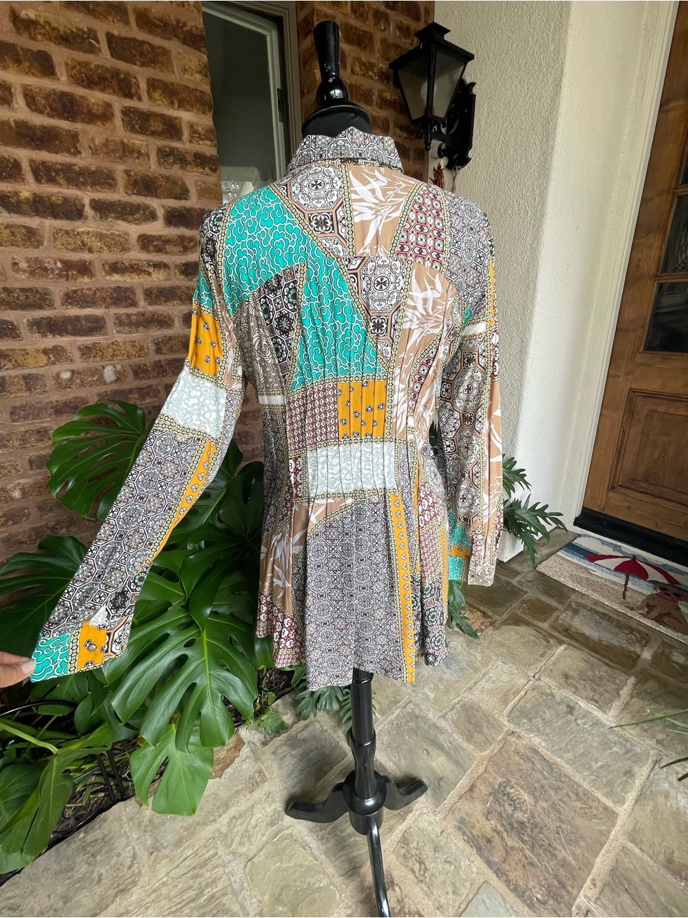 Aratta Brown Teal & White Mixed Print Blouse - Picture 9 of 13